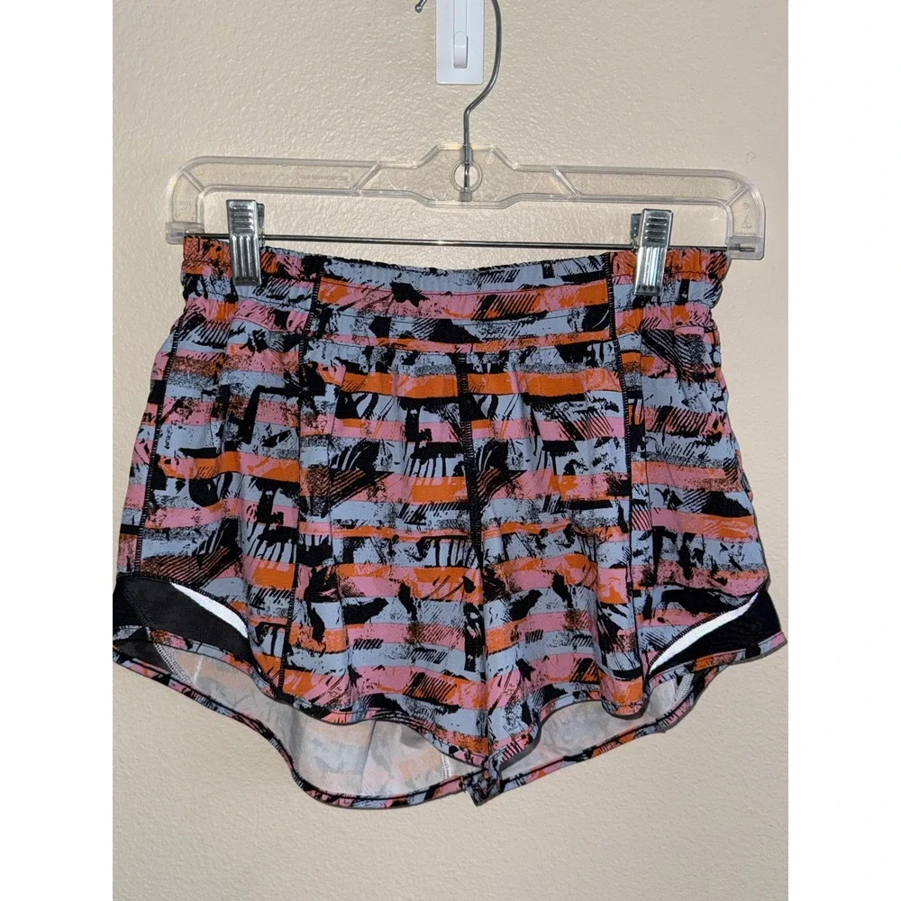 Lululemon Hotty Hot Shorts Pink Orange Blue Abstract Stripe Running Athletic